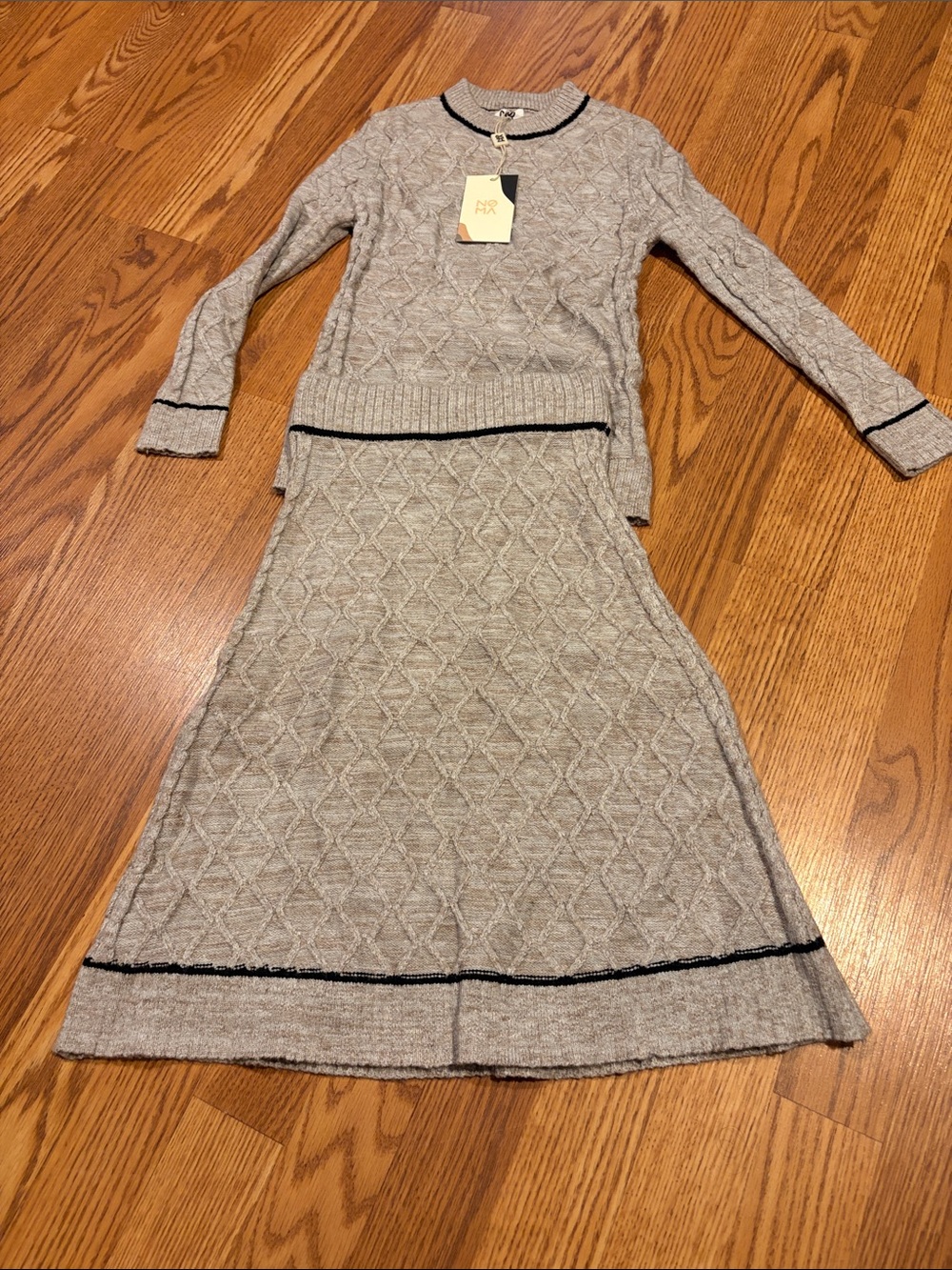 Kids Knit Crew & Scoop Neck Matching Set in Light Gray with Black Trim
